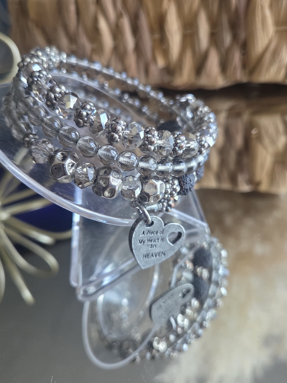 A Piece of My Heart Is in Heaven | Handmade Memorial Stretch Bracelet Stack - Picture 4 of 9